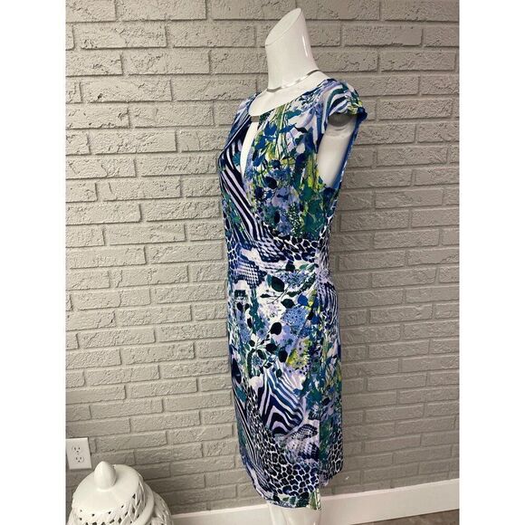 Connected Apparel Women Sleeveless Multicolored Faux Wrap Sheath Dress Size 10 - Picture 5 of 10